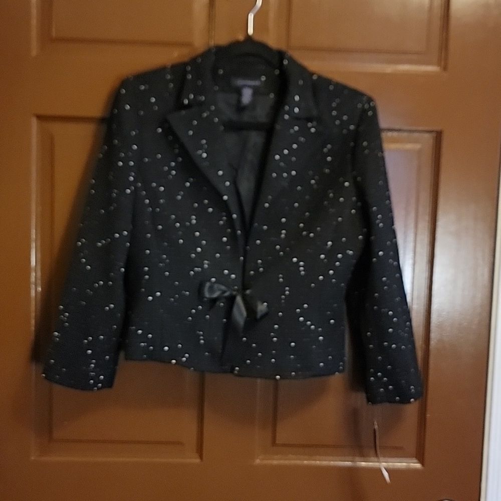 Context-Black textured short jkt. with white specs,collared, long sleeved 8. NWT - Picture 2 of 11